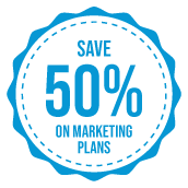Save 50% on marketing plans icon